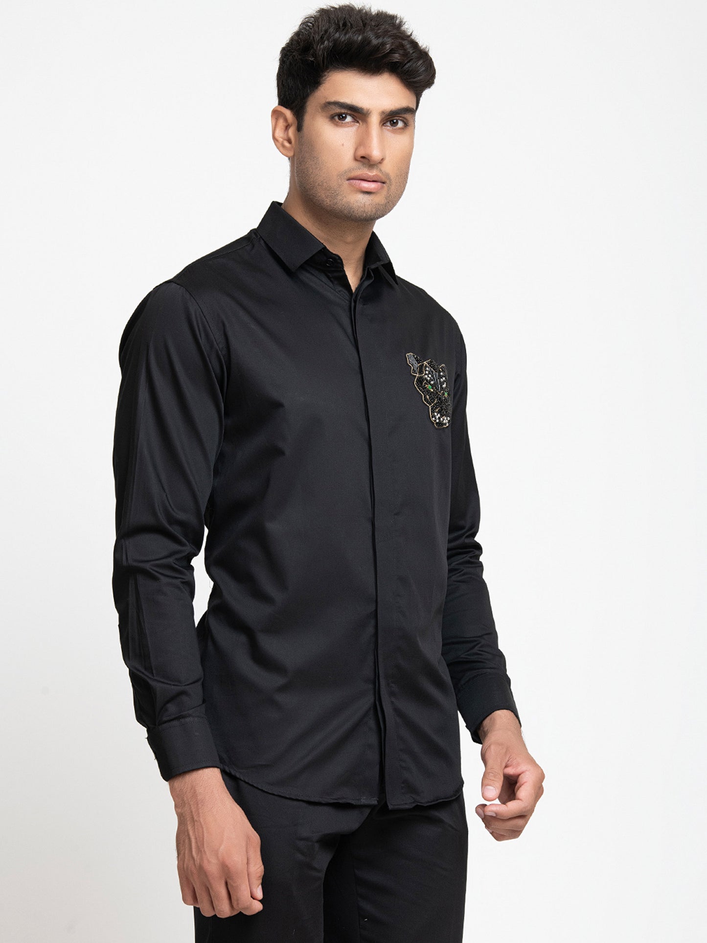 Black Giza Cotton Panther embroidery shirt