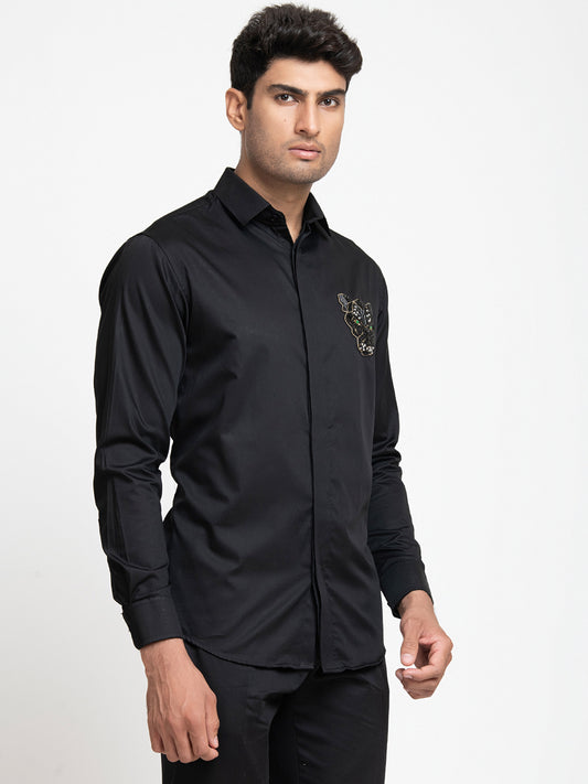 Black Giza Cotton Panther embroidery shirt