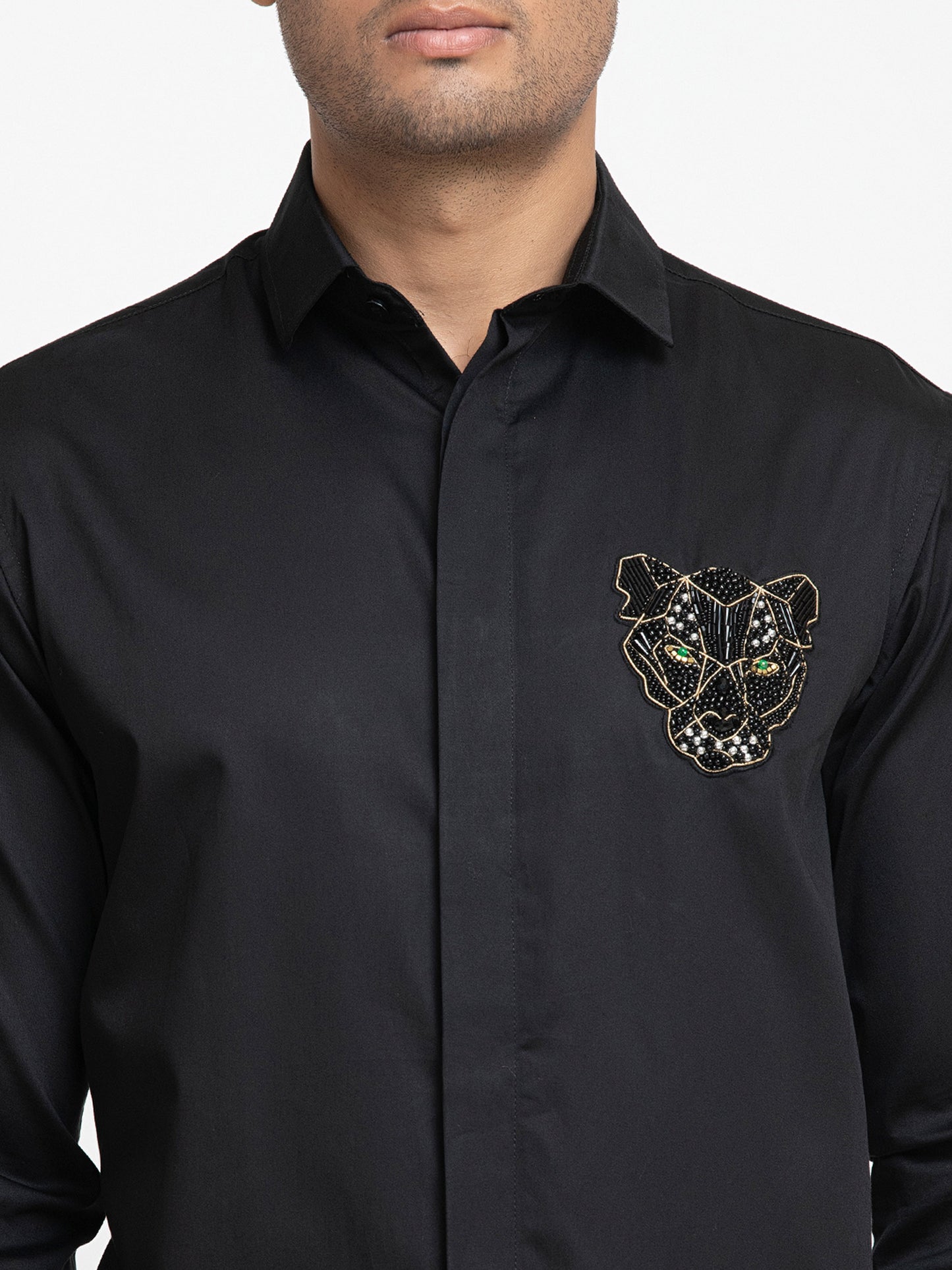 Black Giza Cotton Panther embroidery shirt
