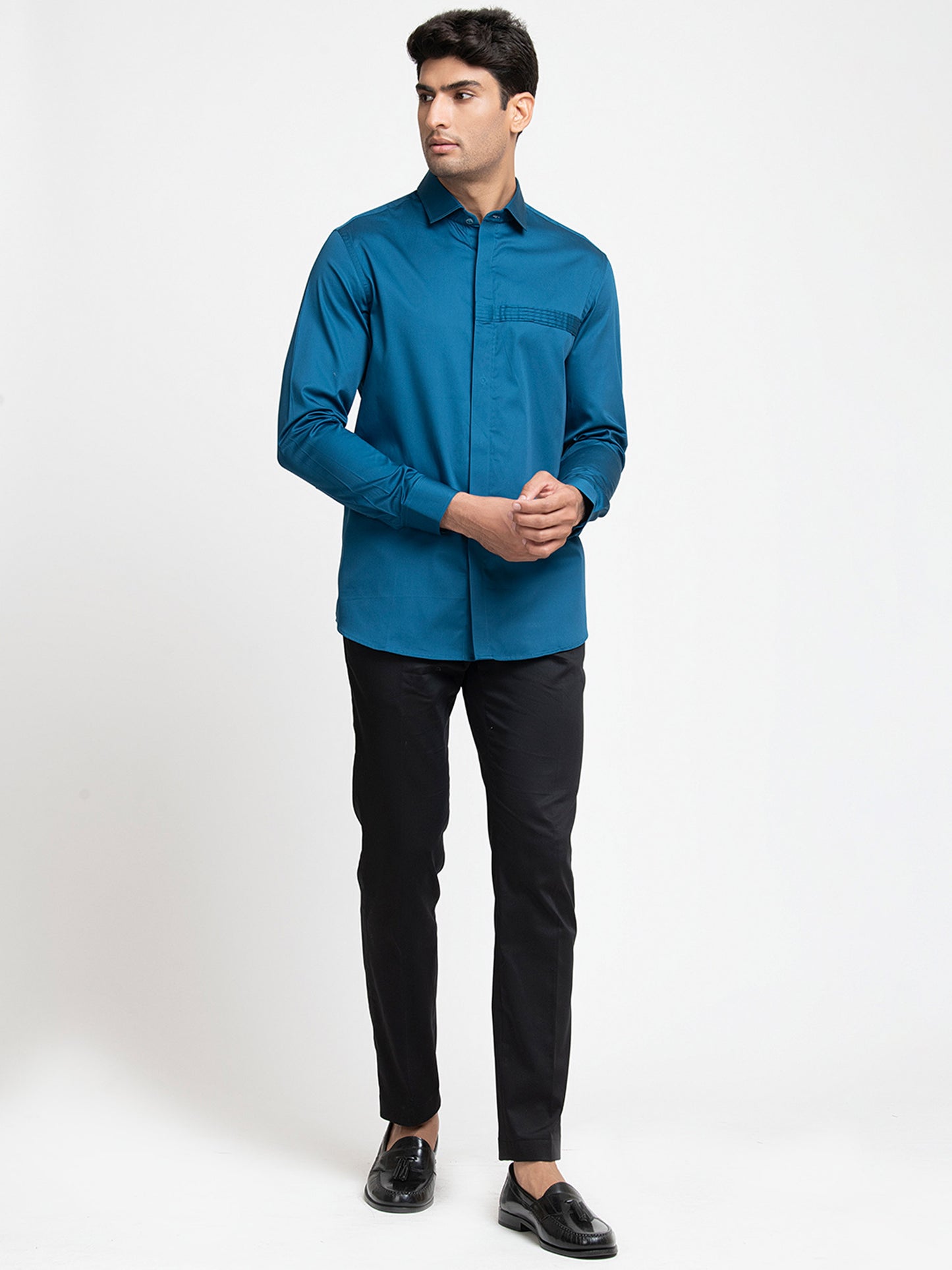 Blue Giza Cotton Ragic blue Pintuck shirt