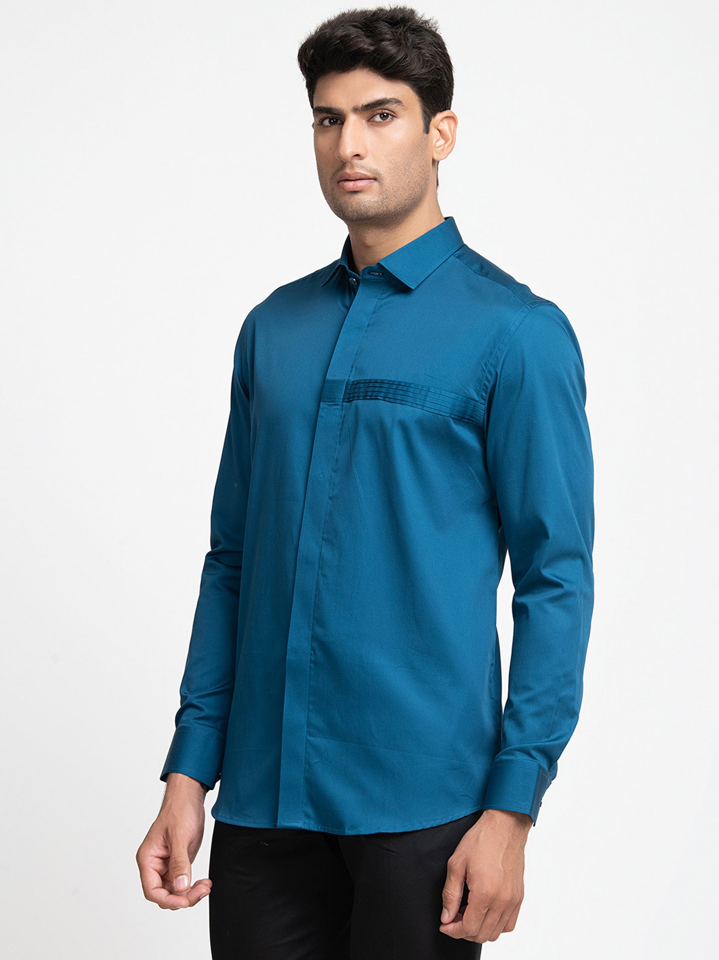 Blue Giza Cotton Ragic blue Pintuck shirt