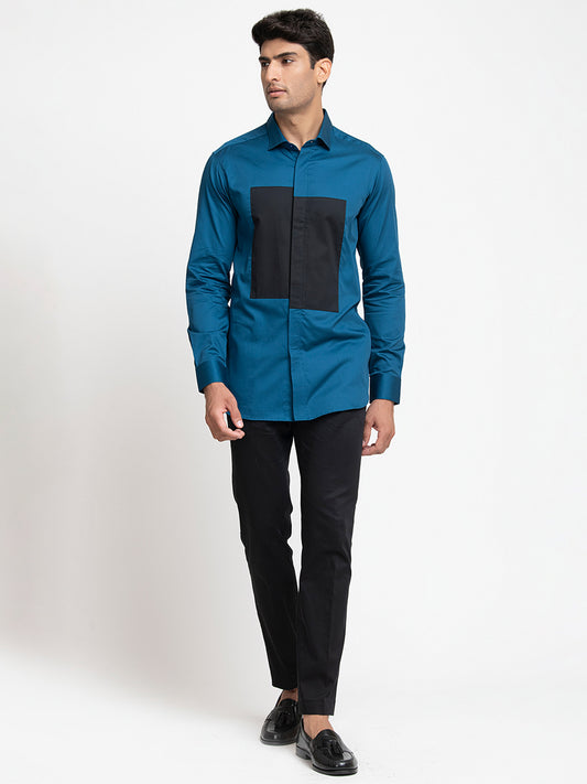 Blue Giza Cotton Blue shirt with black patch box shirt