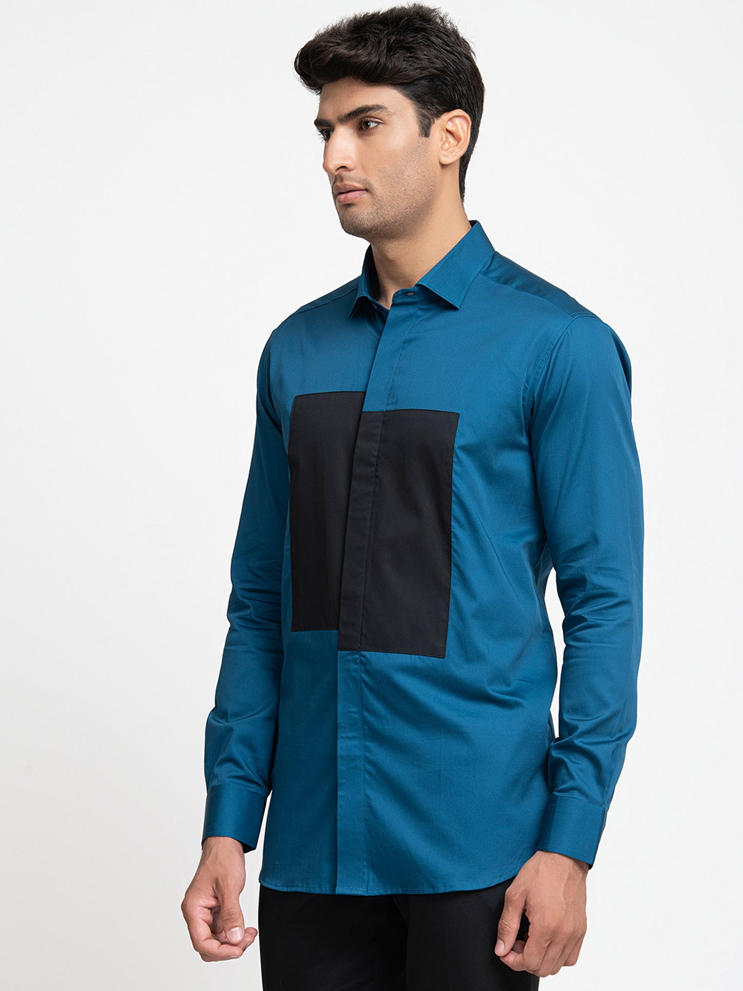Blue Giza Cotton Blue shirt with black patch box shirt