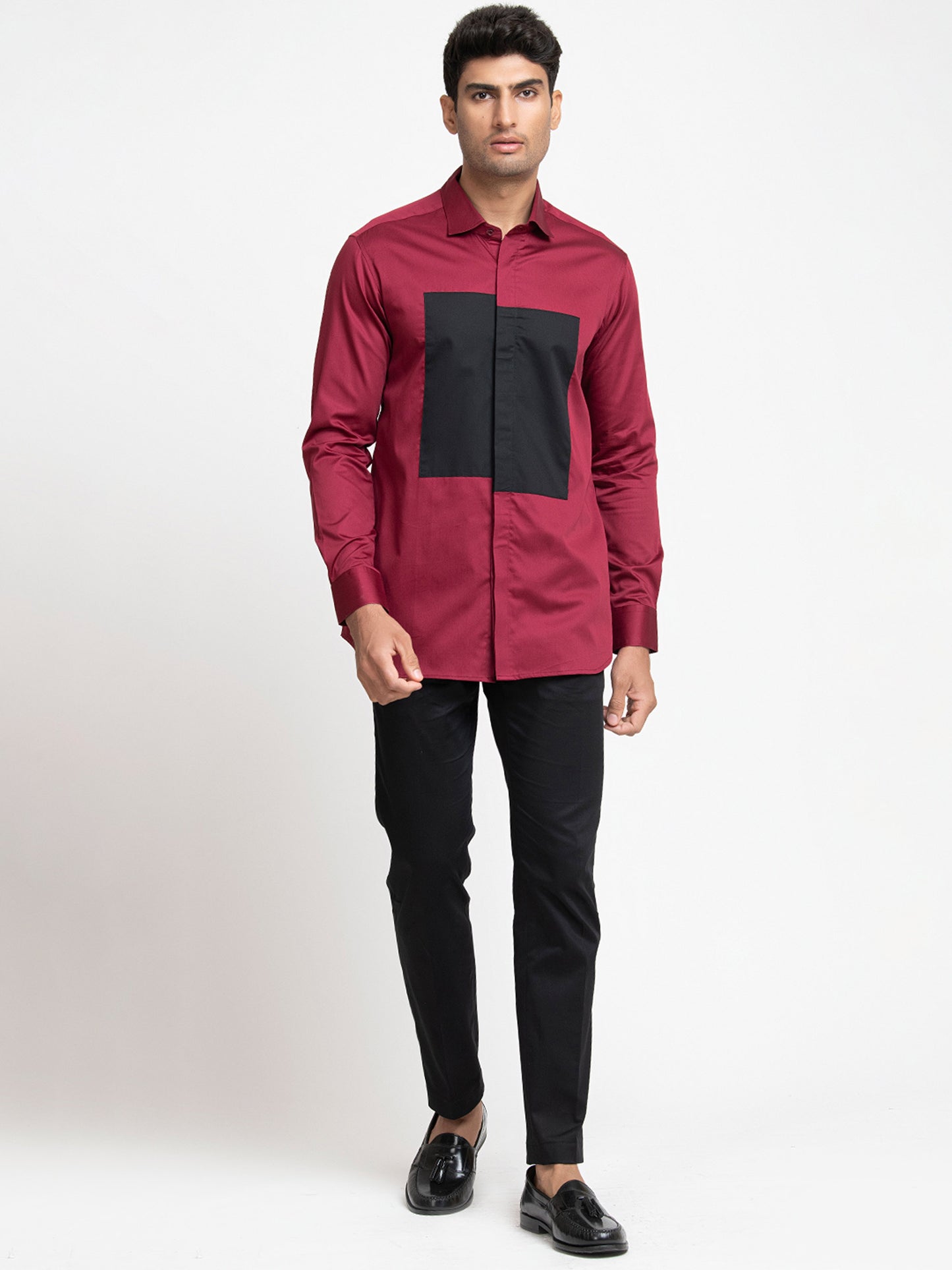 Red Giza Cotton Red shirt with black patch box shirt