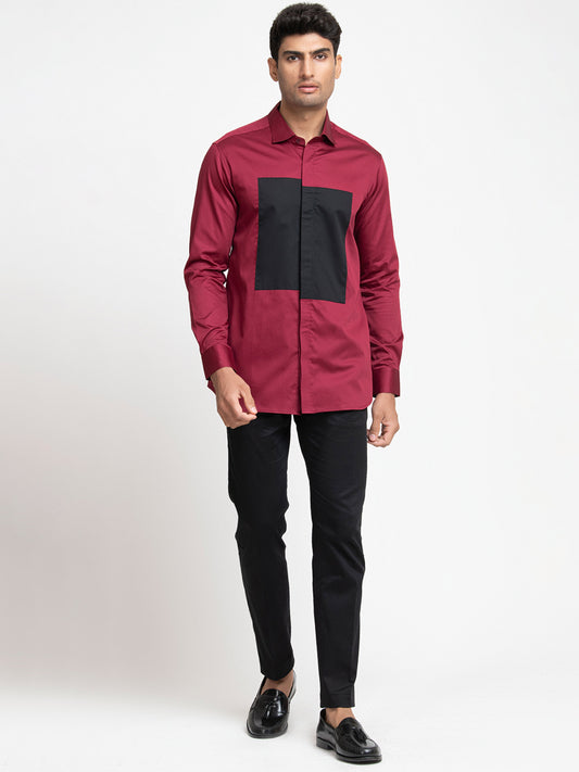 Red Giza Cotton Red shirt with black patch box shirt