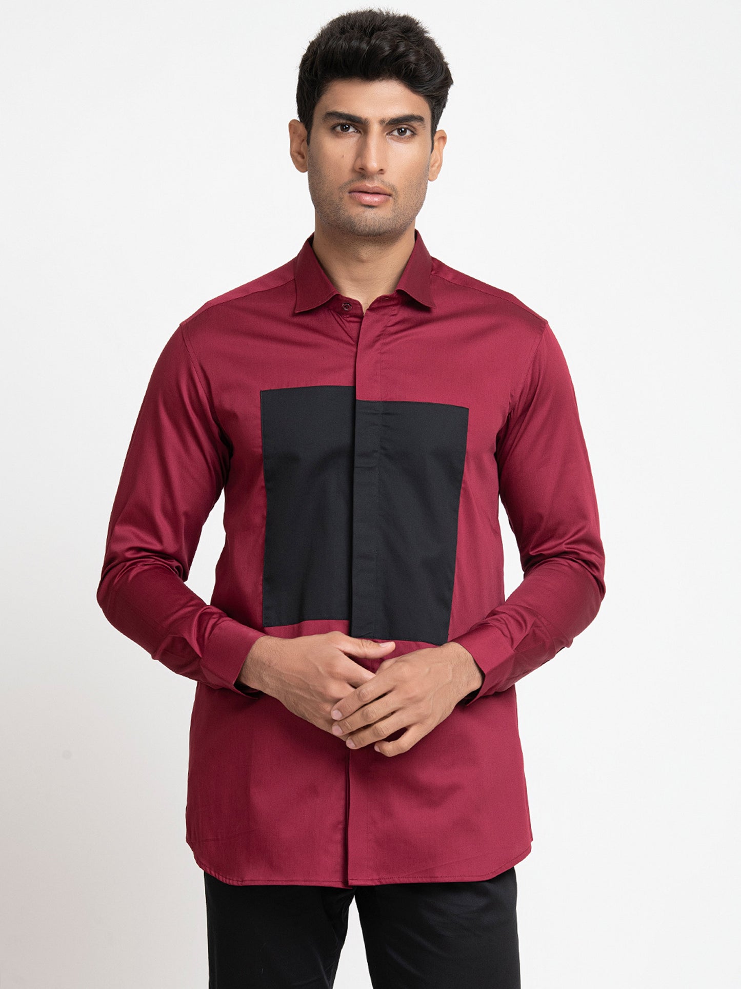 Red Giza Cotton Red shirt with black patch box shirt