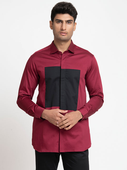 Red Giza Cotton Red shirt with black patch box shirt