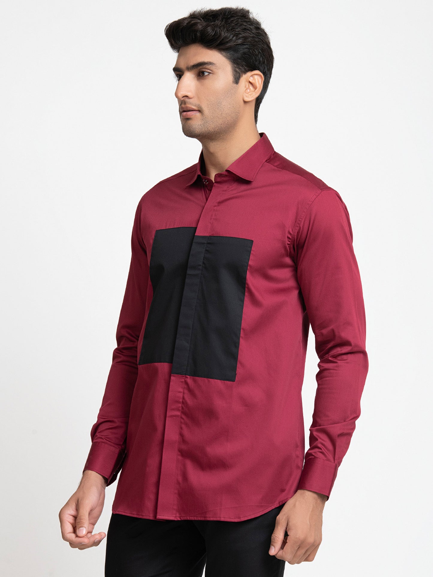 Red Giza Cotton Red shirt with black patch box shirt