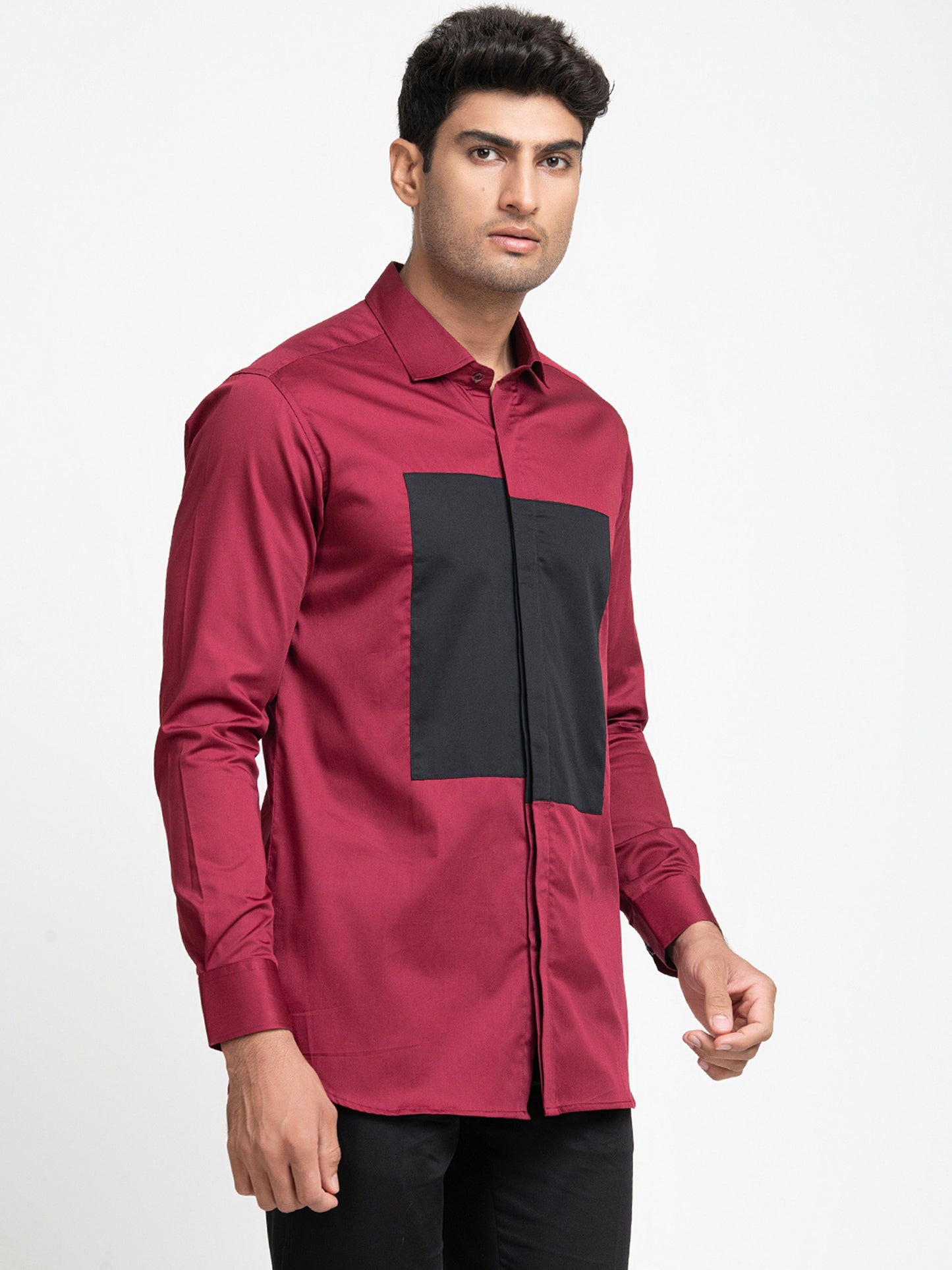Red Giza Cotton Red shirt with black patch box shirt