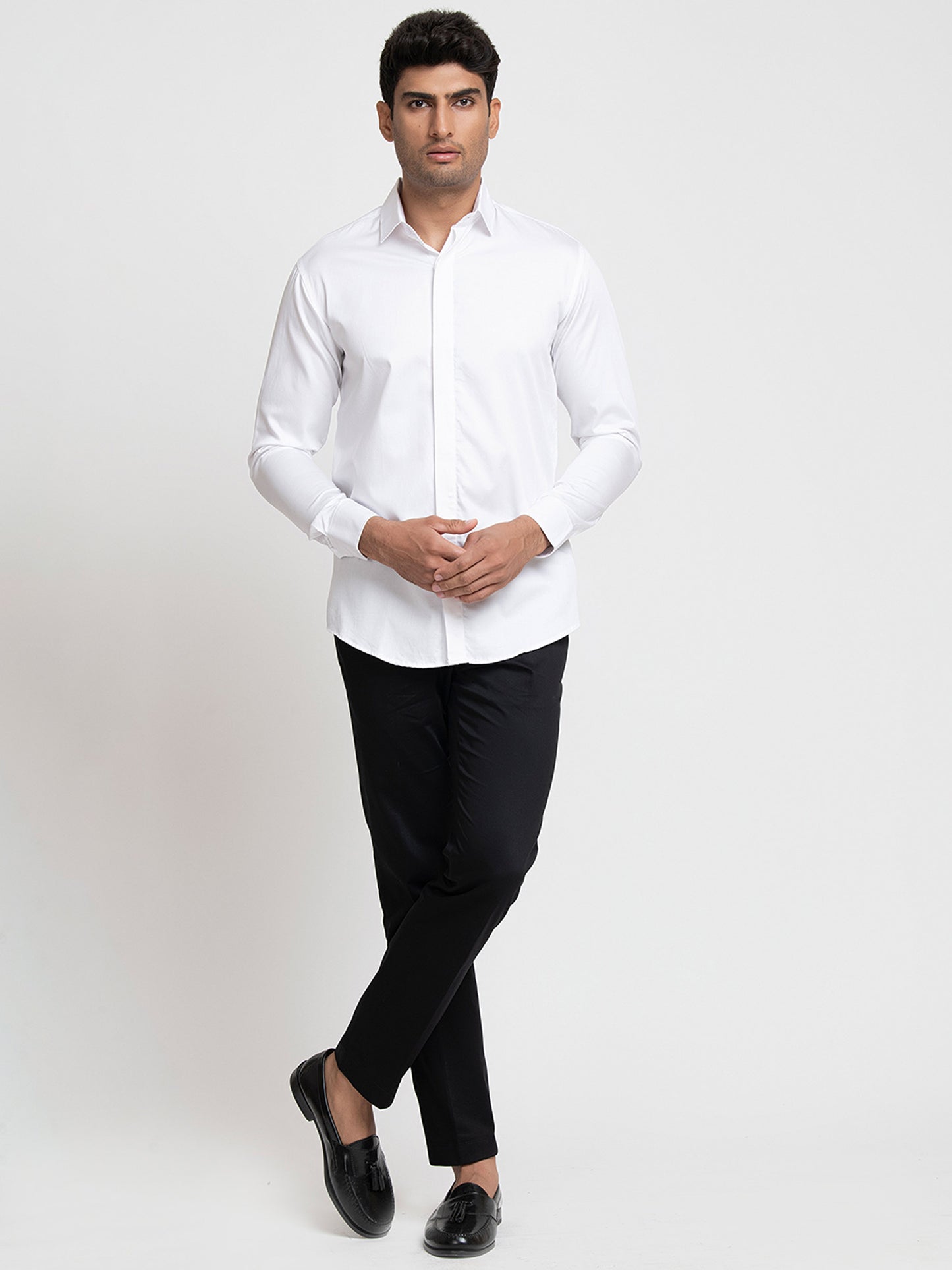 White Cotton satin bianco solid white shirt
