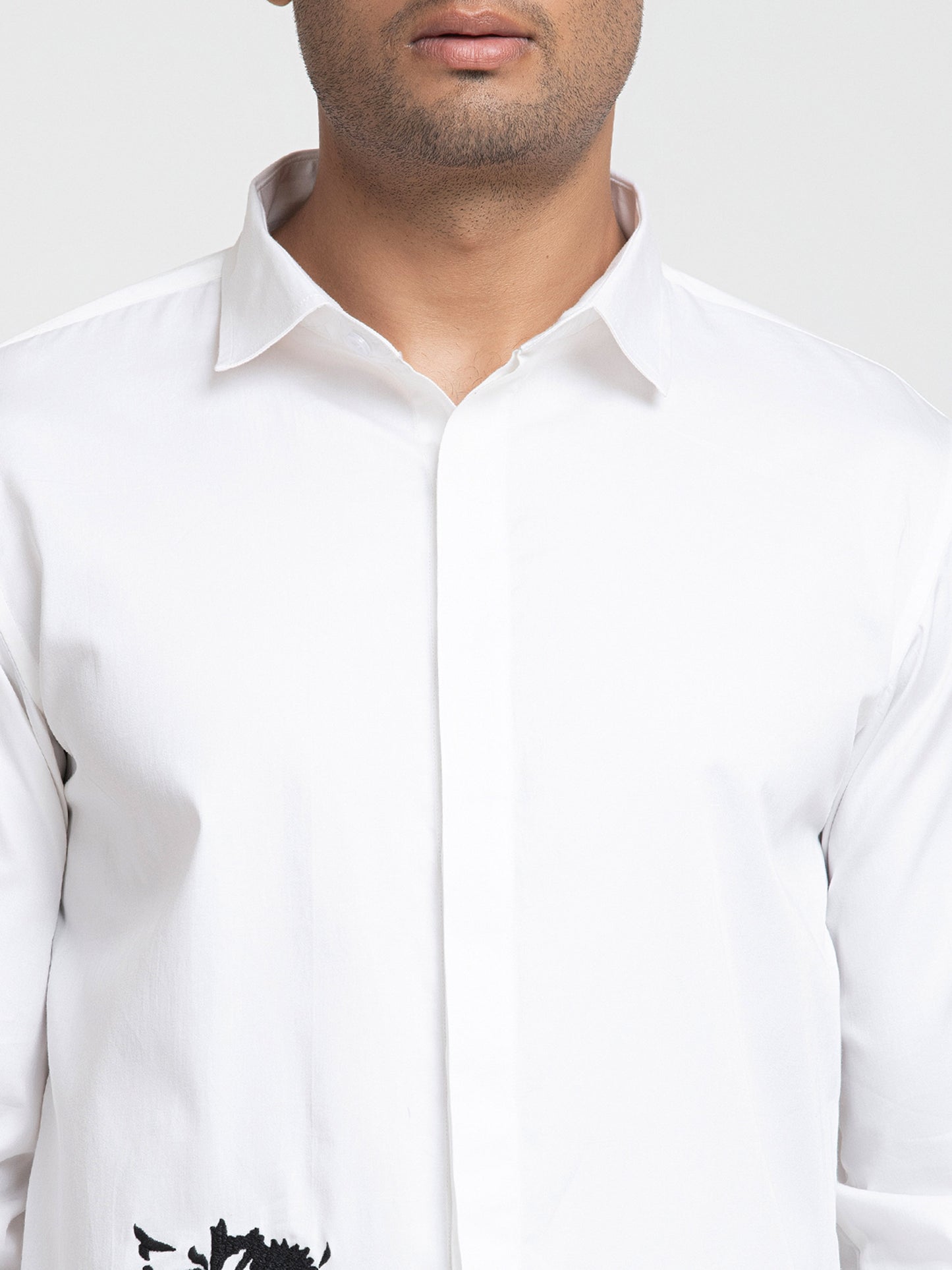 White Cotton satin Stan Zebra Embroidered Party Wear Shirt