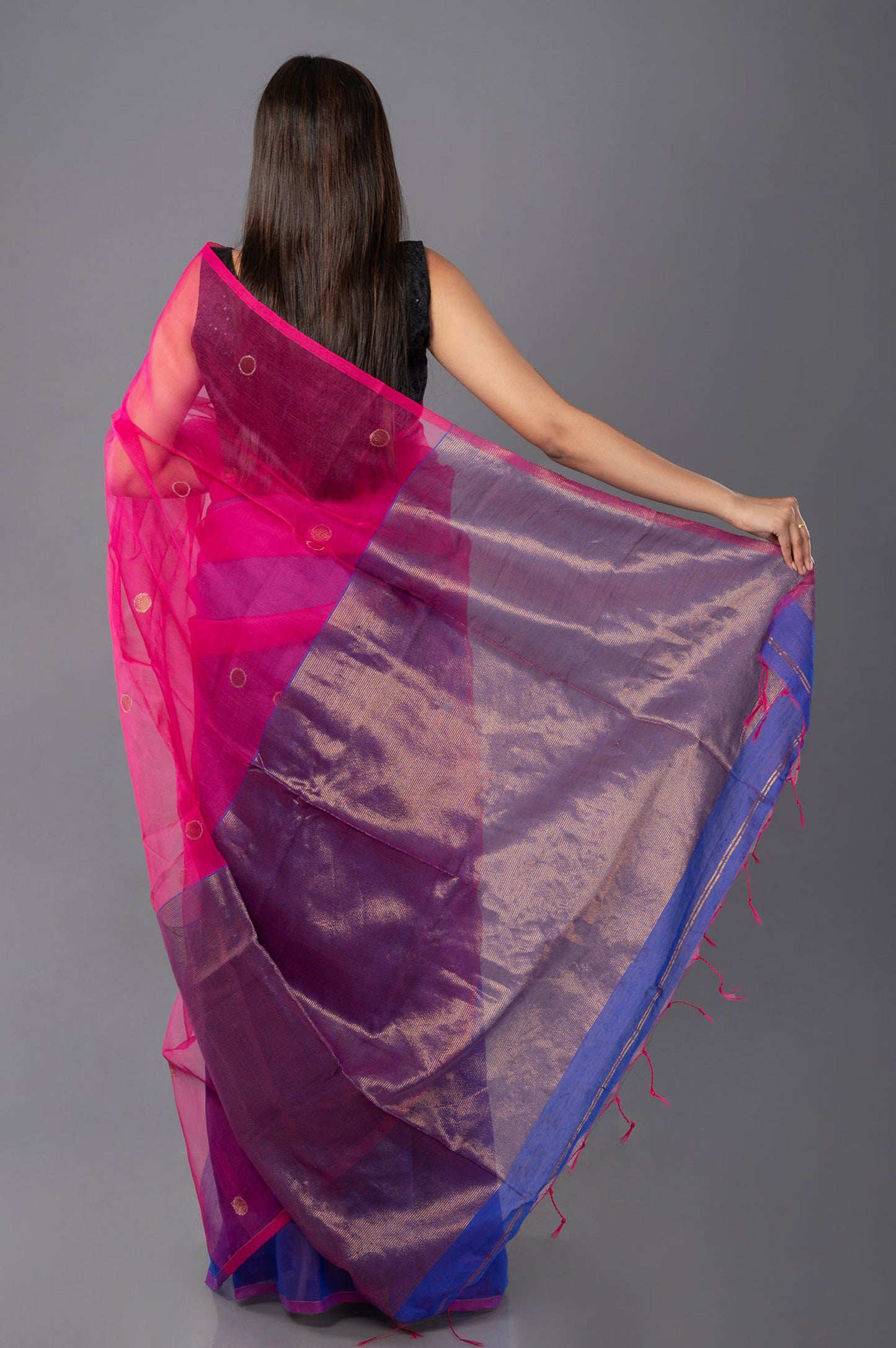 Pink-Floyd I Pink and Blue Handloom Saree