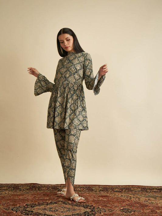 Indigo Digital Print With Foil Work Rayon Co-ords Set