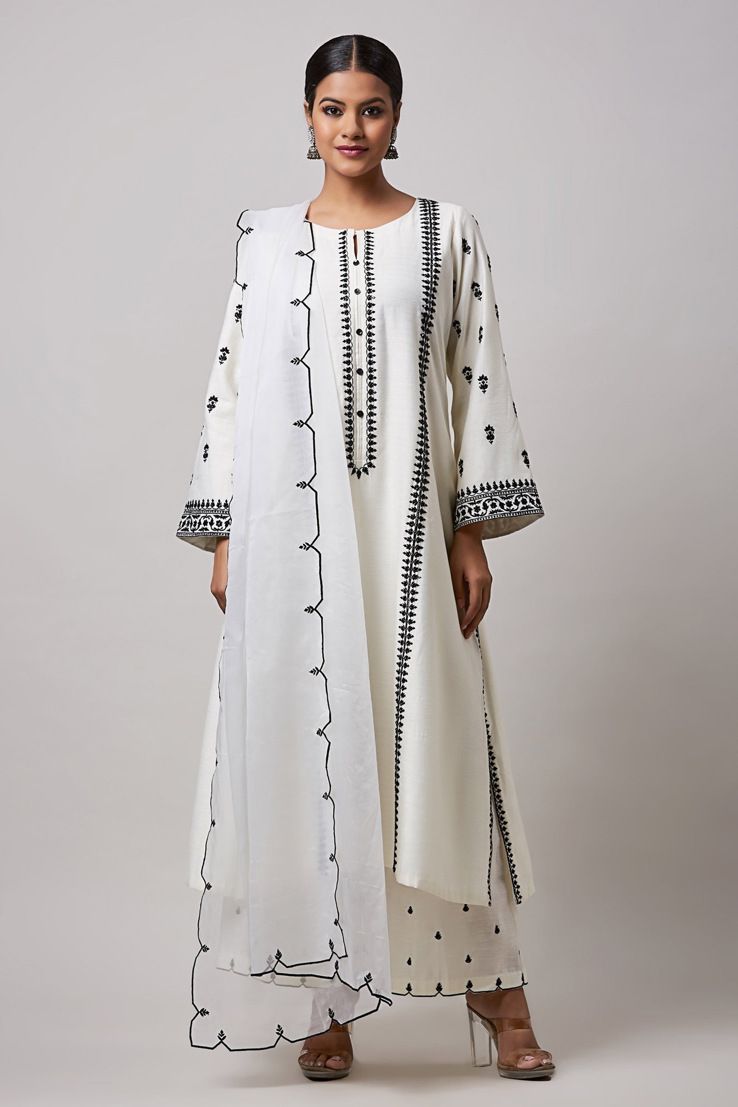 Ivory Badam Elegant Long Kurta