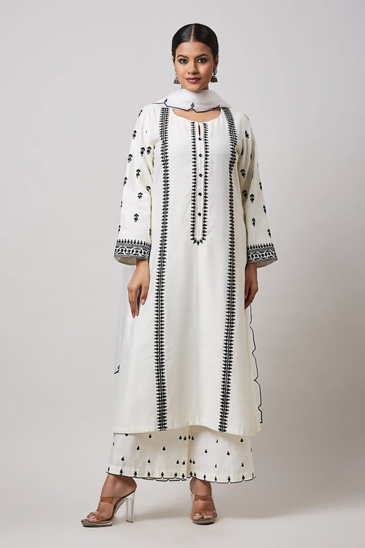 Ivory Badam Elegant Long Kurta