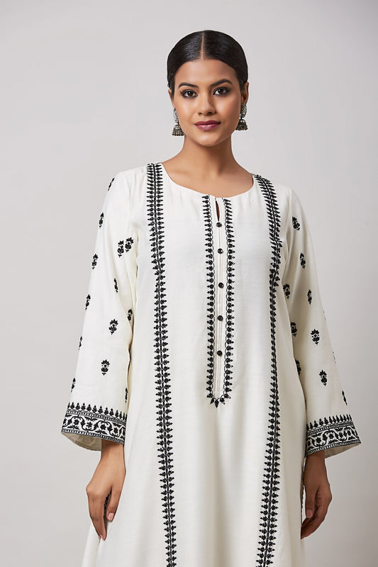 Ivory Badam Elegant Long Kurta