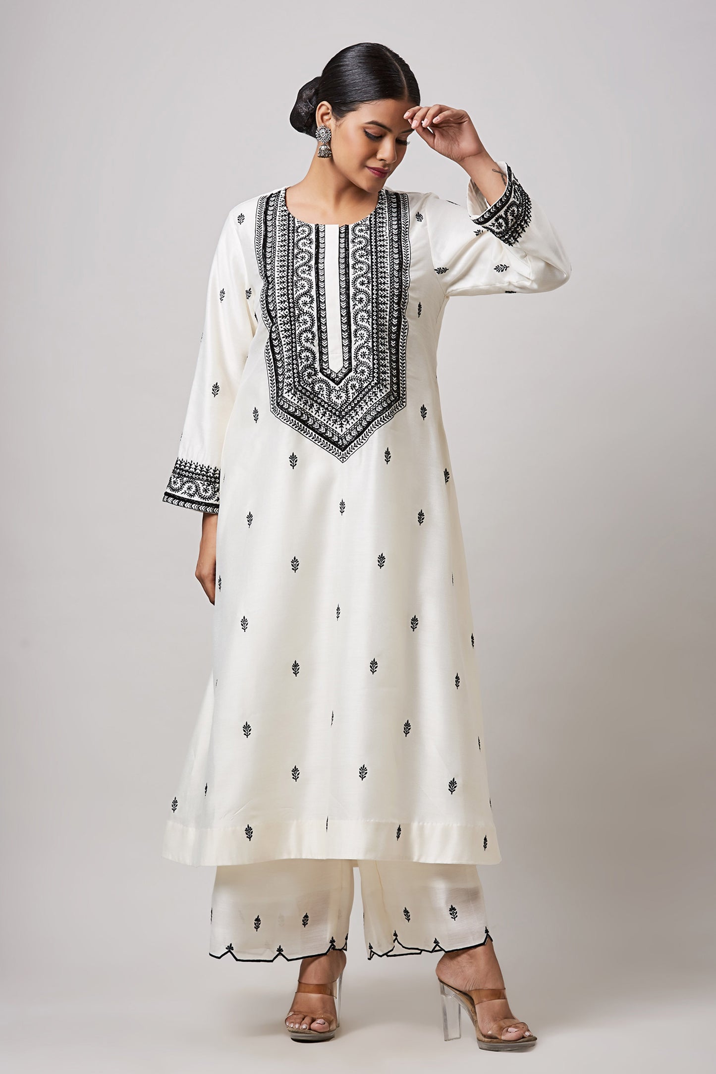 Ivory Yoke Embroiderd Kurta and pants set