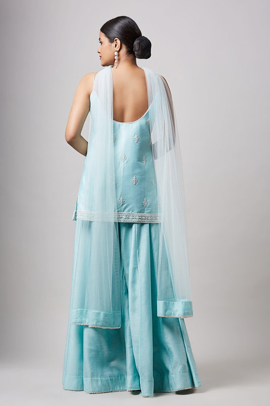 Sea Green Zion Silk Sharara Set