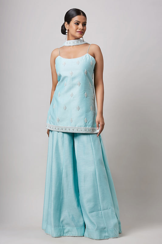 Sea Green Zion Silk Sharara Set
