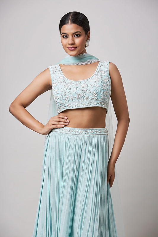 Sea Green Zion Silk Lehenga Set
