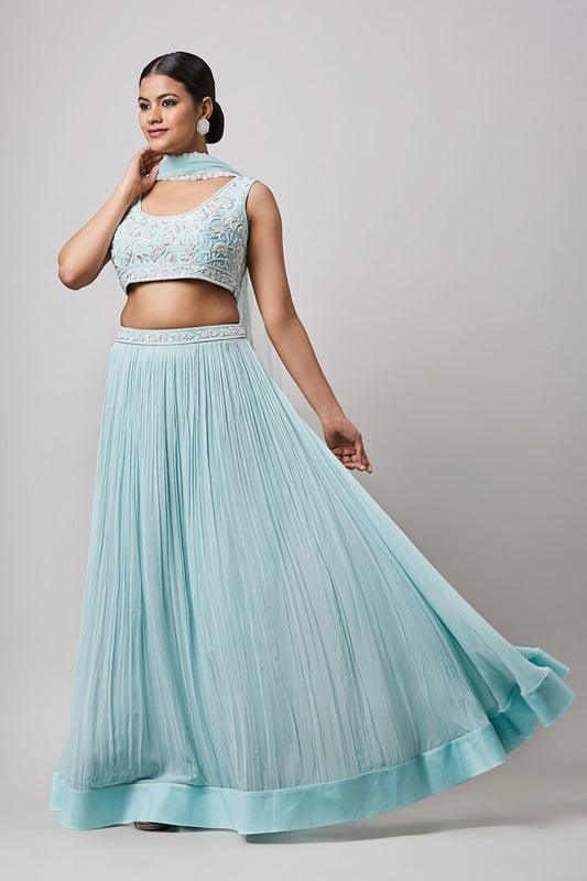 Sea Green Zion Silk Lehenga Set