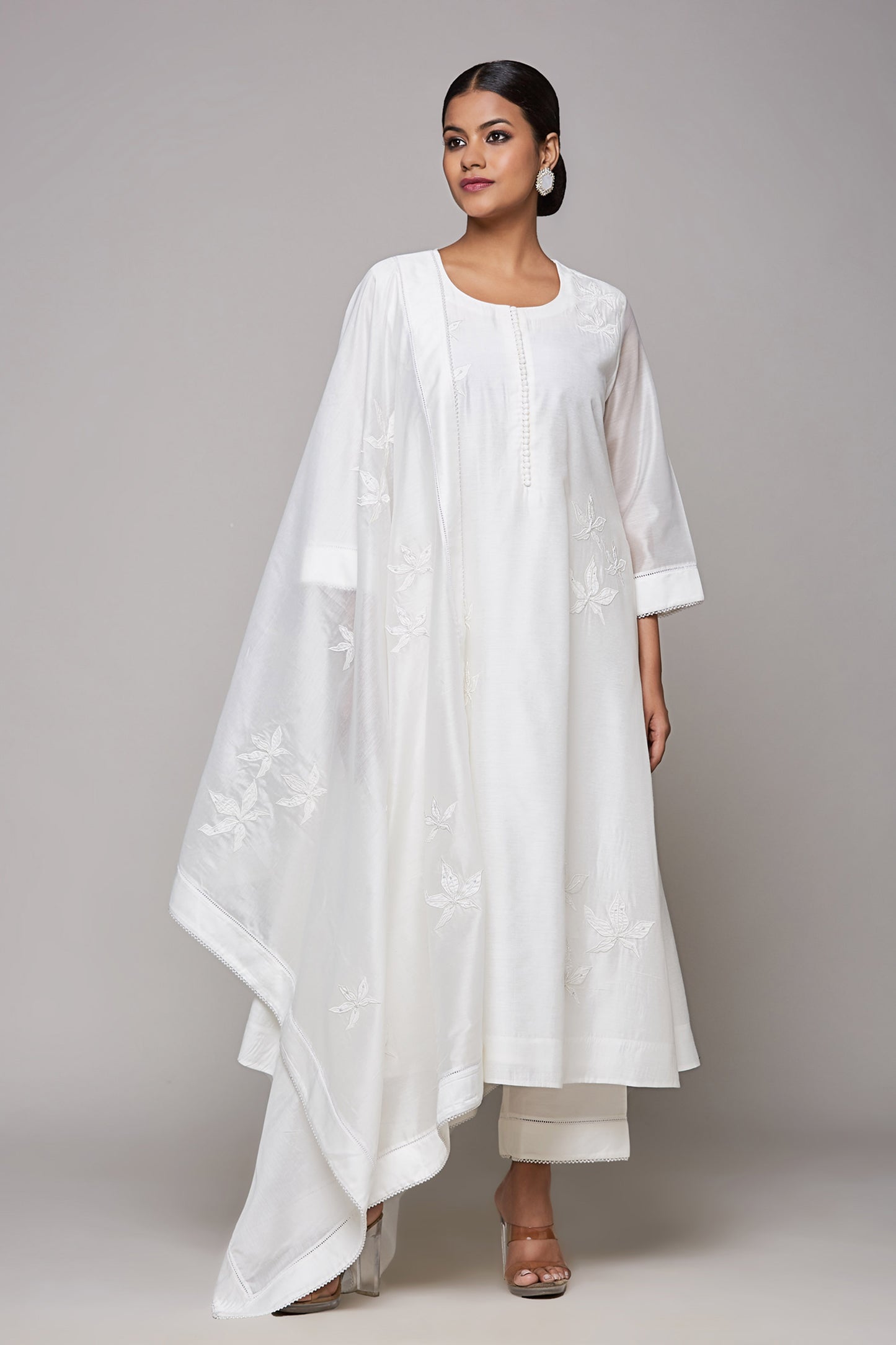 Chanderi Ivory Floral Applique