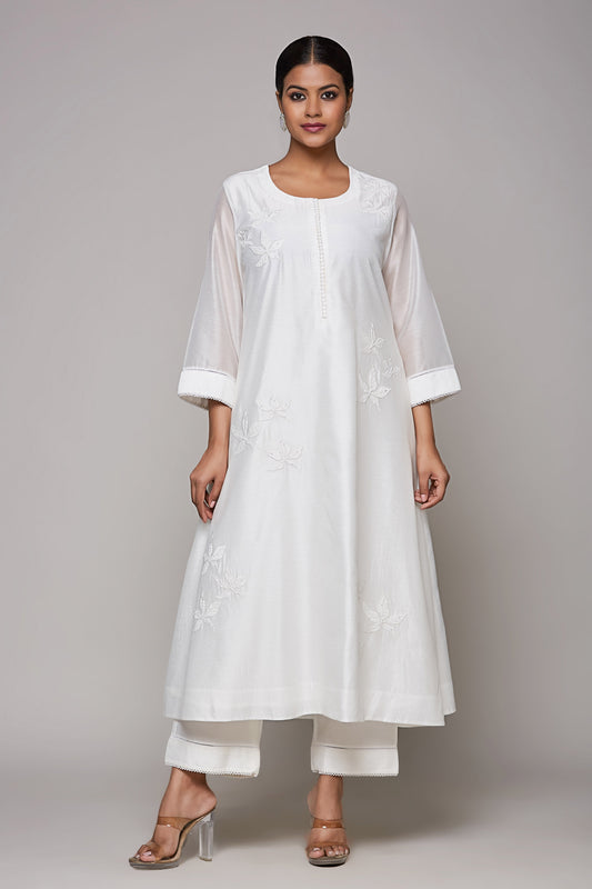 Chanderi Ivory Floral Applique