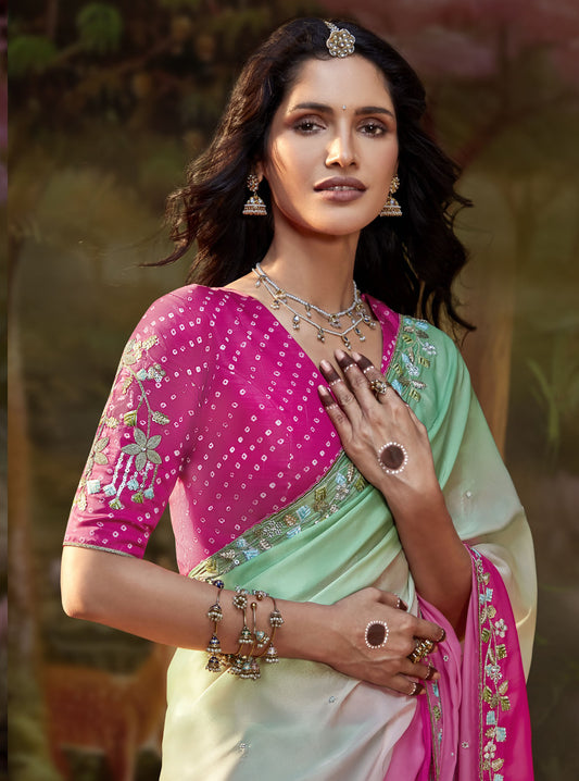 Green and Magenta Embroidered Kajal Wedding Saree