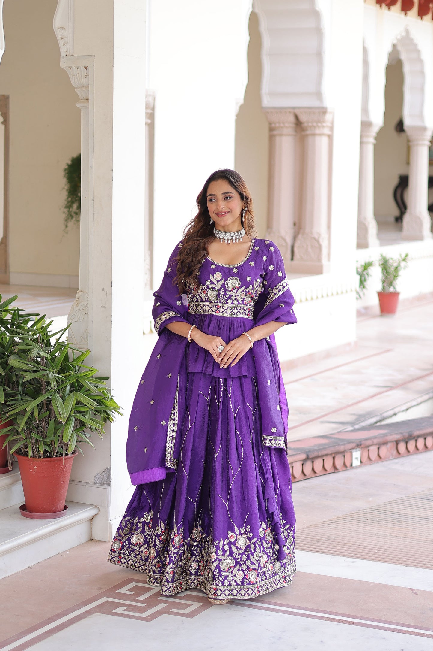 Purple Crush with Multi Thread Embroidery Zari Sequins-Work Bridesmaid Lehenga