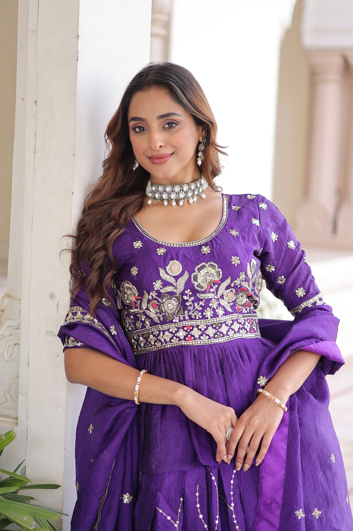 Purple Crush with Multi Thread Embroidery Zari Sequins-Work Bridesmaid Lehenga