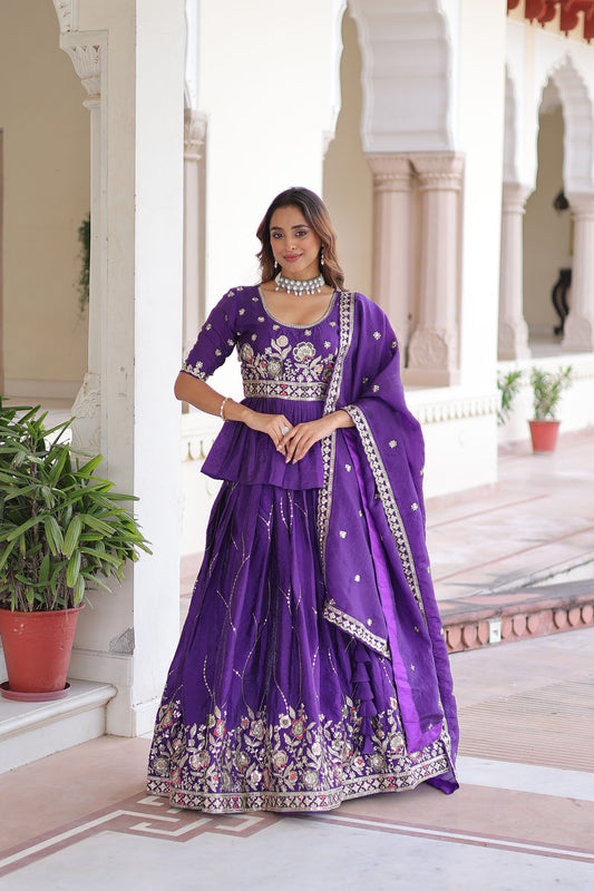 Purple Crush with Multi Thread Embroidery Zari Sequins-Work Bridesmaid Lehenga