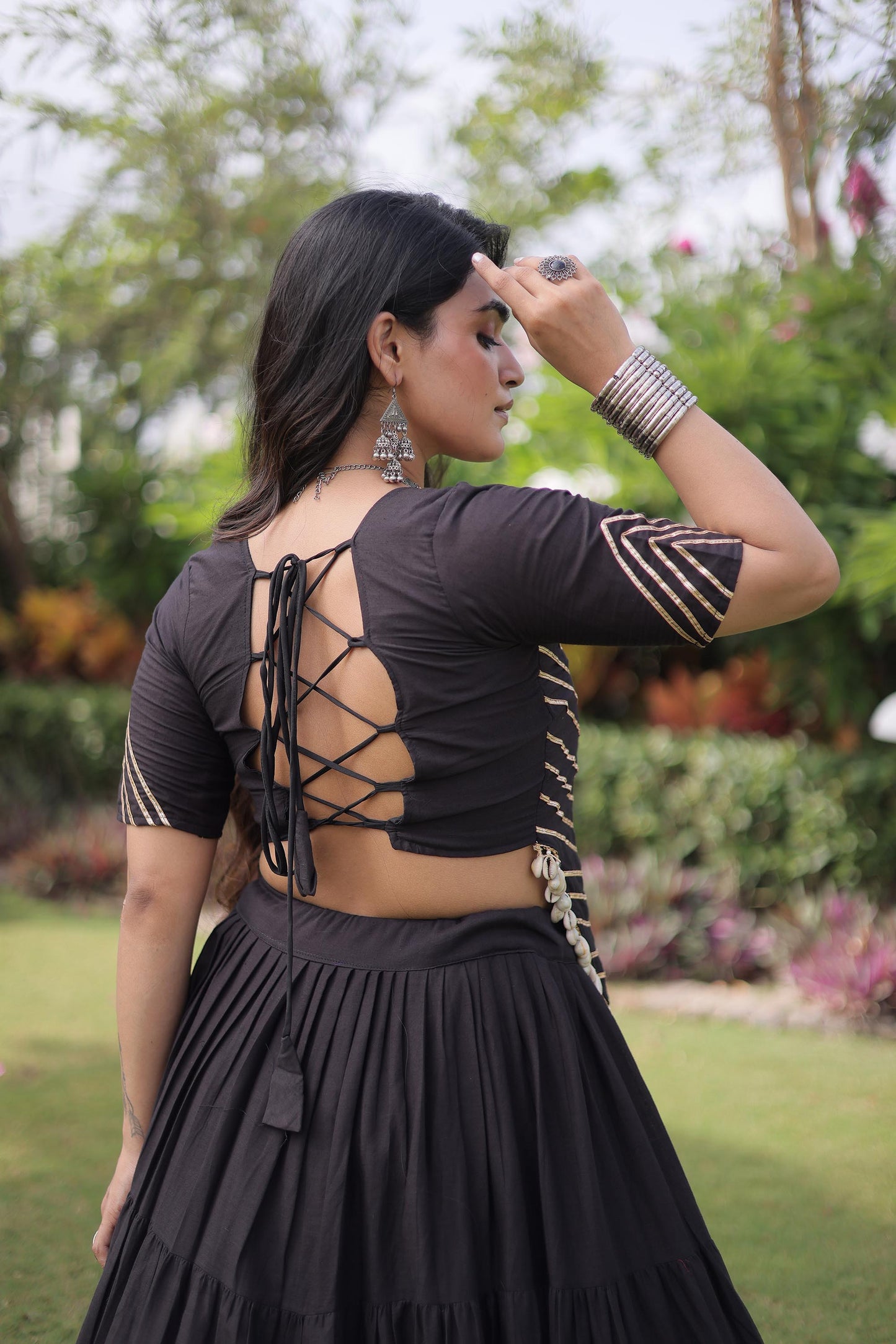Black Cotton with kutcha Patch Work  Navratri Lehenga