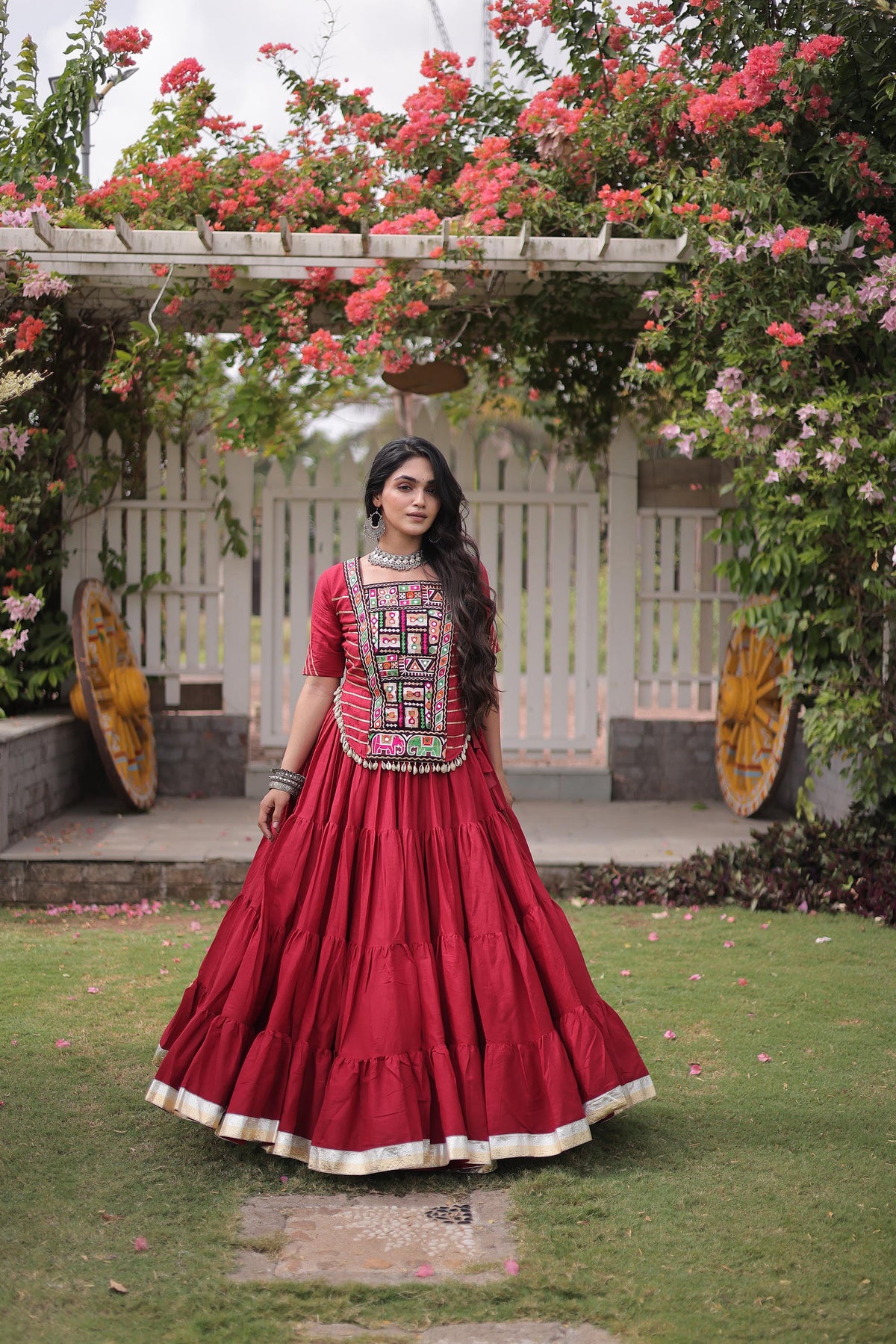 Maroon Cotton with kutcha Patch Work  Navratri Lehenga