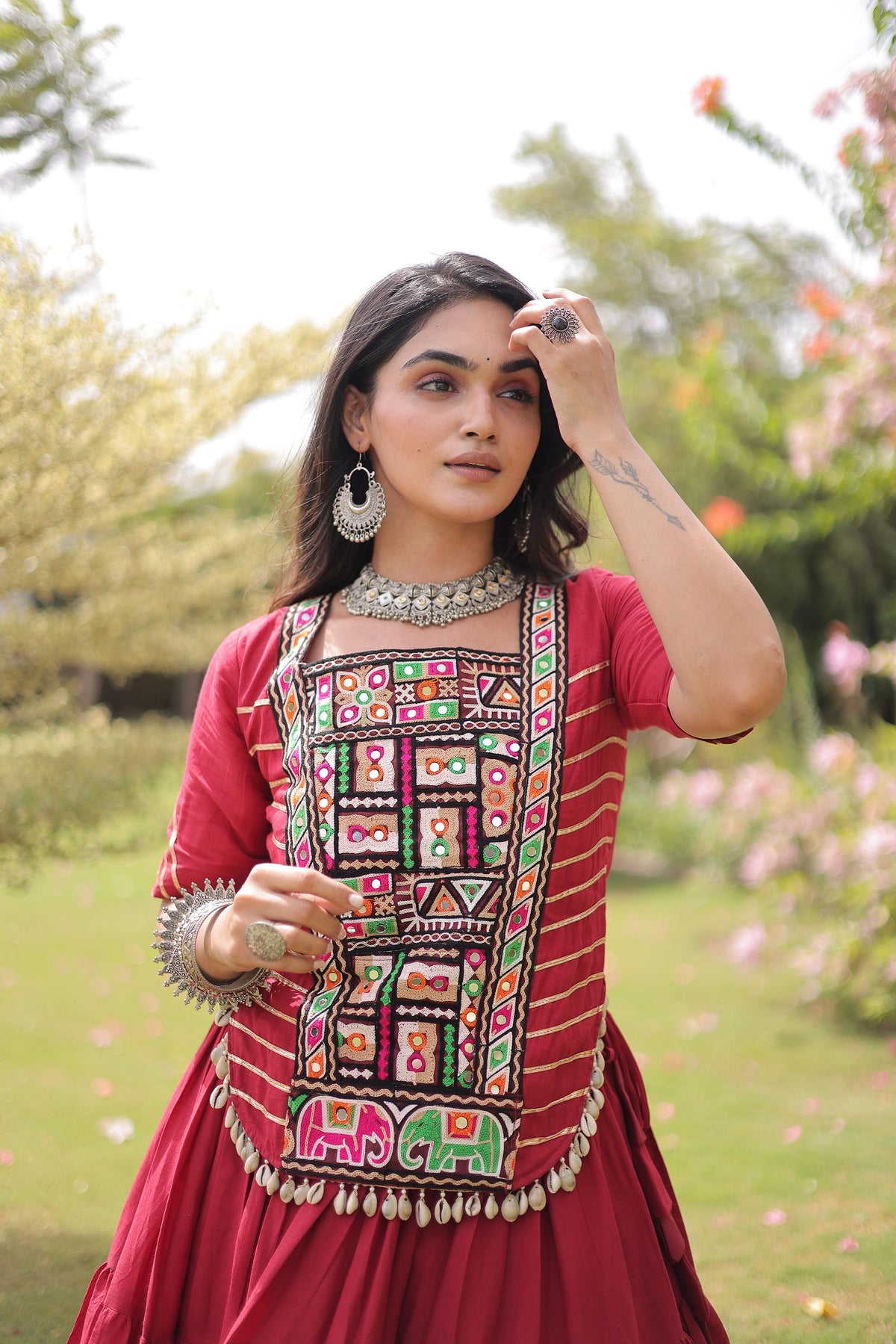 Maroon Cotton with kutcha Patch Work  Navratri Lehenga