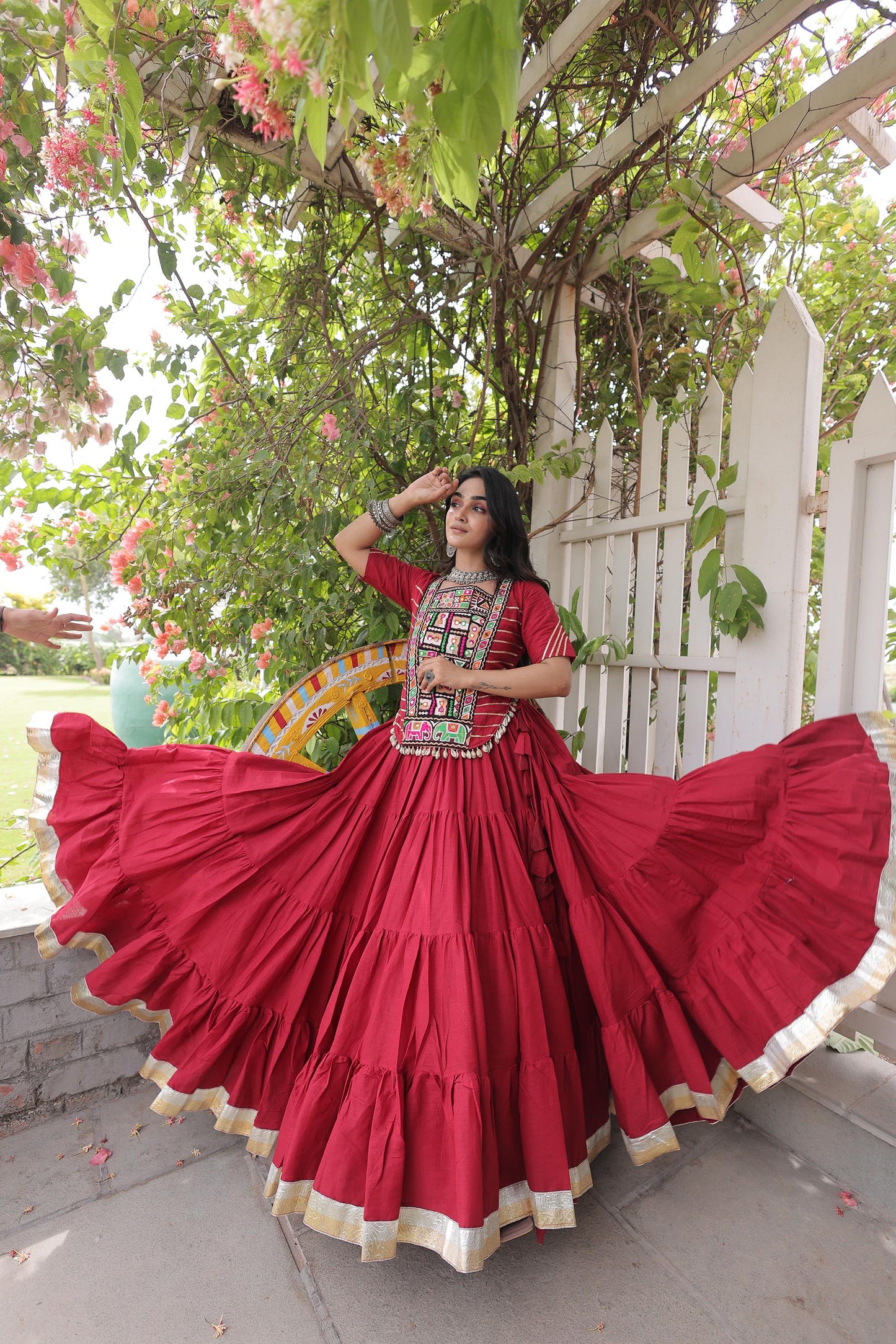 Maroon Cotton with kutcha Patch Work  Navratri Lehenga