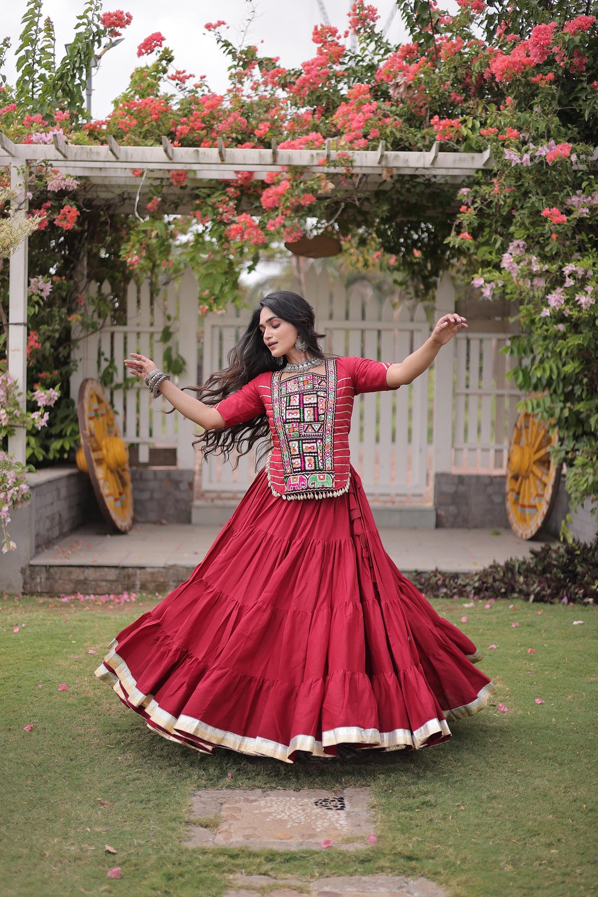 Maroon Cotton with kutcha Patch Work  Navratri Lehenga