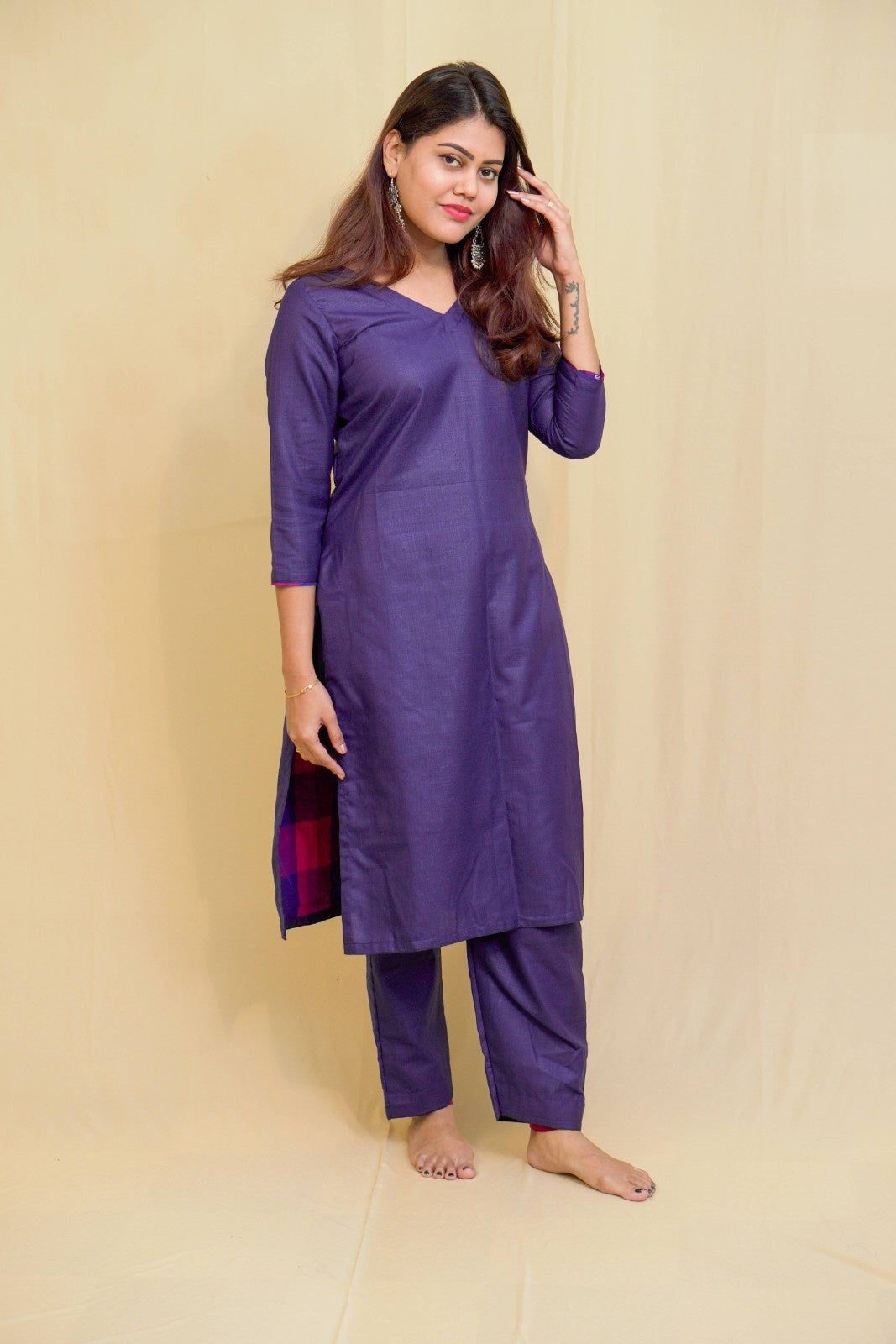 Kanaka -co-ord set in pure cotton with chettinad checks in Blue