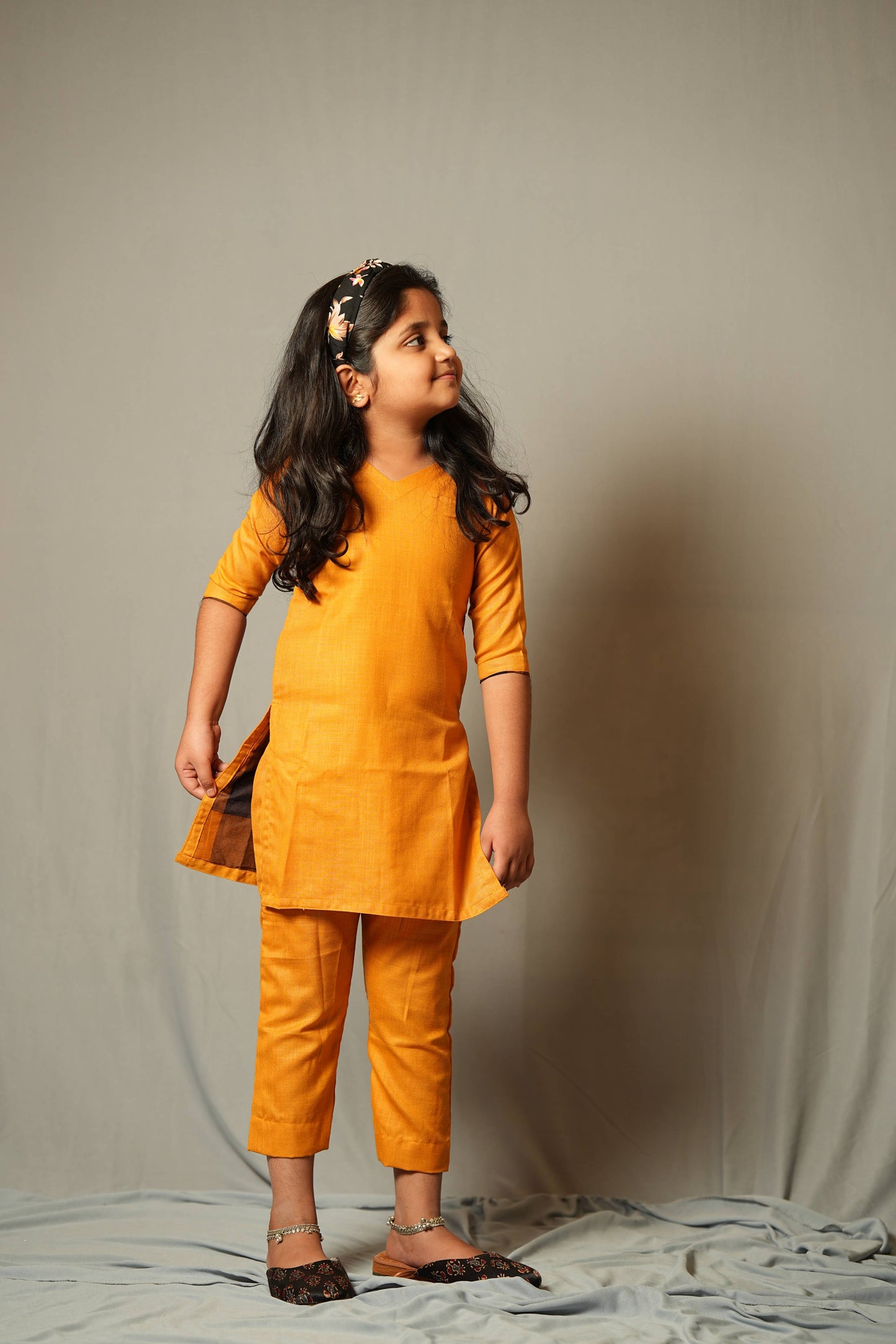 Kanaka -co-ord set in pure cotton with chettinad checks in mustard