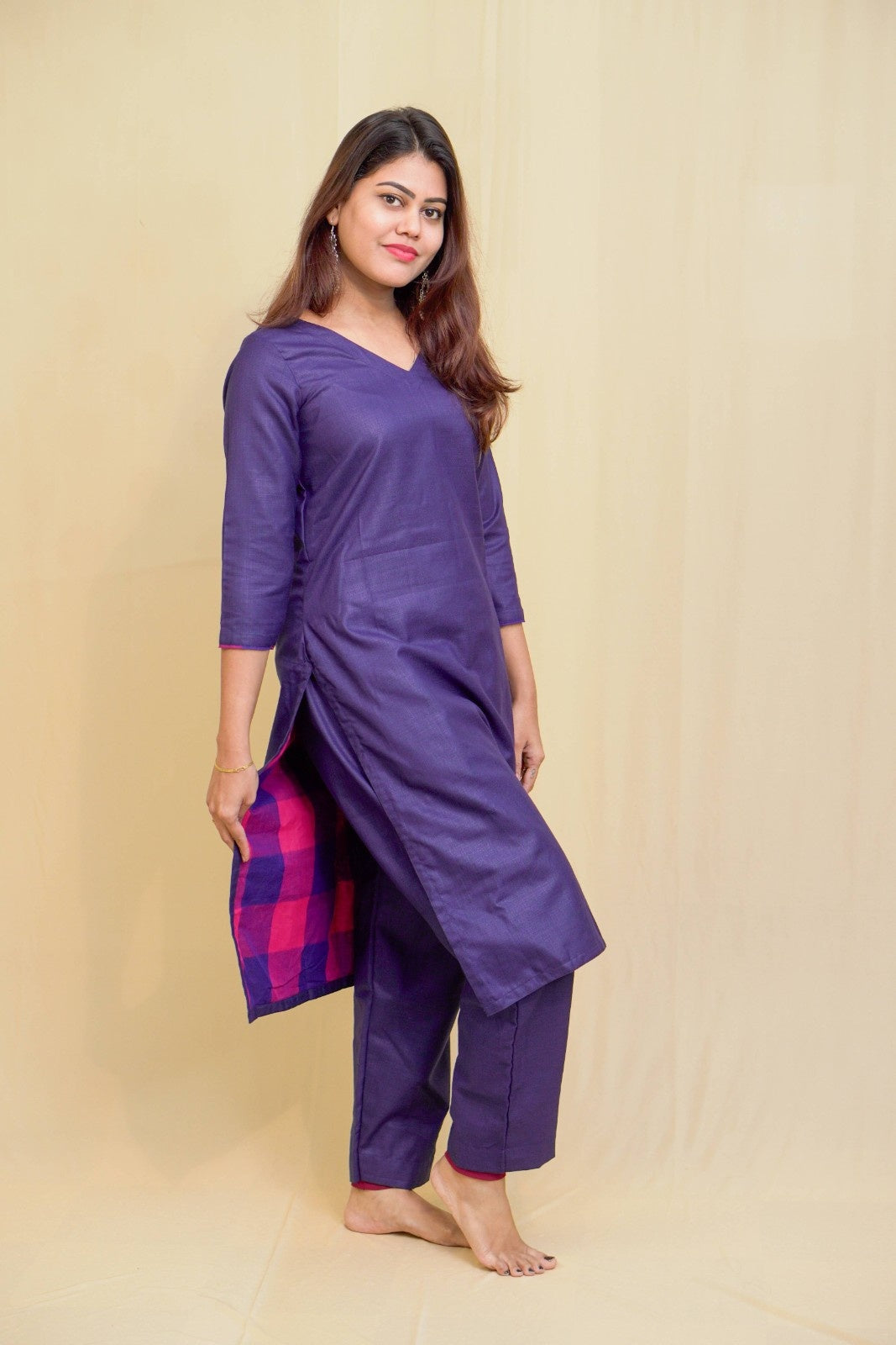 Kanaka -co-ord set in pure cotton with chettinad checks in Blue