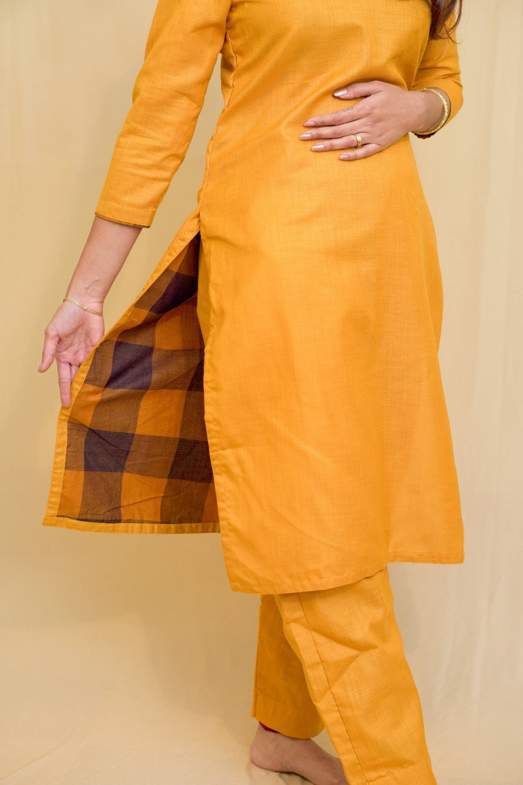 Kanaka -co-ord set in pure cotton with chettinad checks in mustard