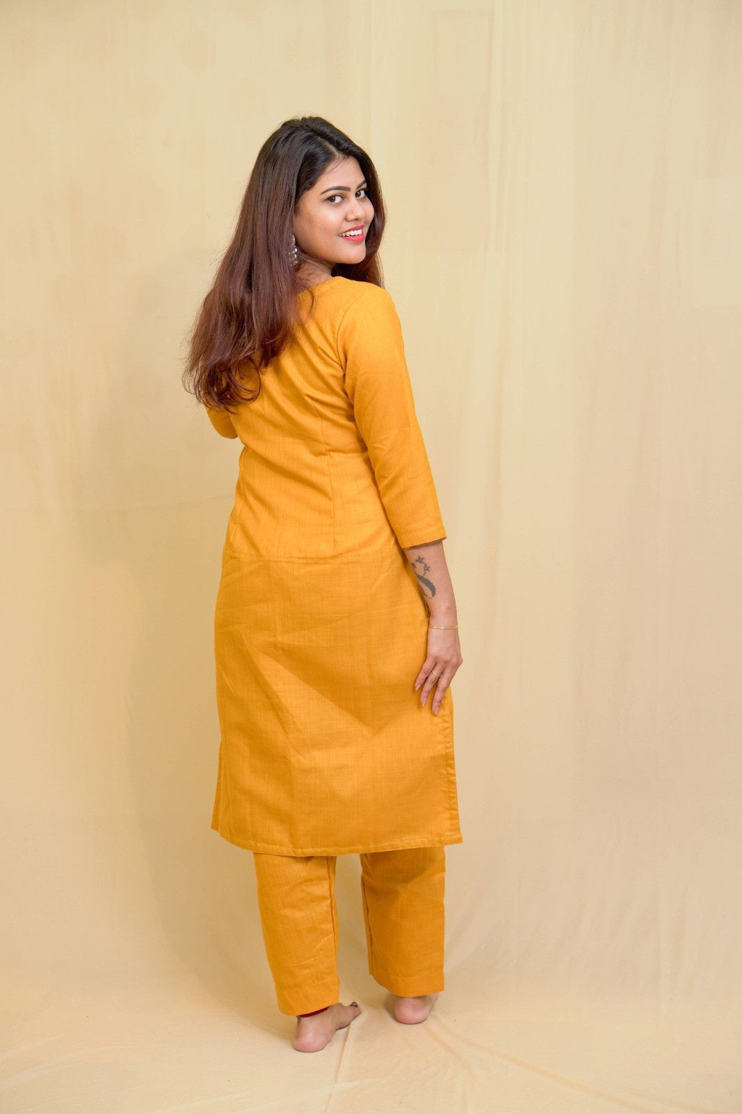 Kanaka -co-ord set in pure cotton with chettinad checks in mustard