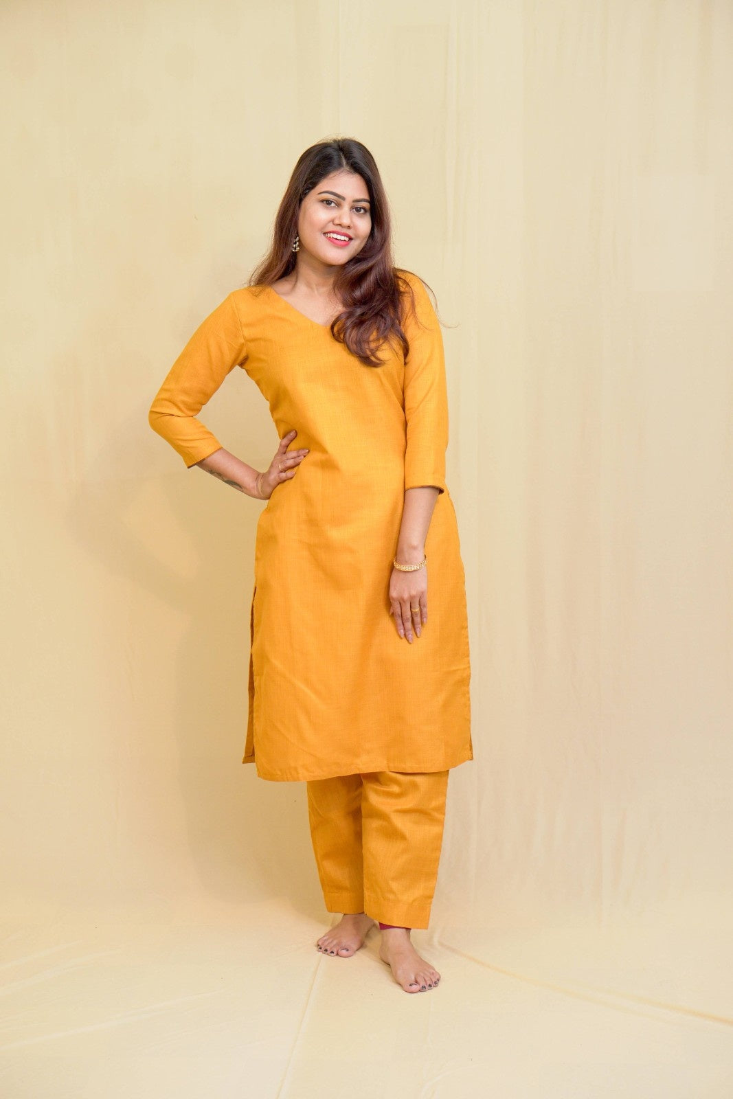 Kanaka -co-ord set in pure cotton with chettinad checks in mustard