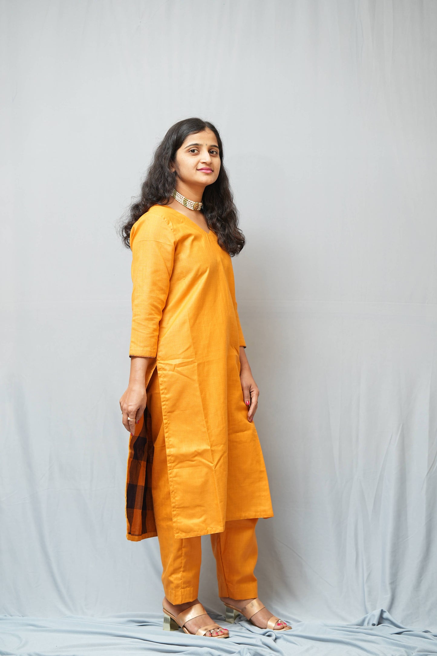 Kanaka -co-ord set in pure cotton with chettinad checks in mustard