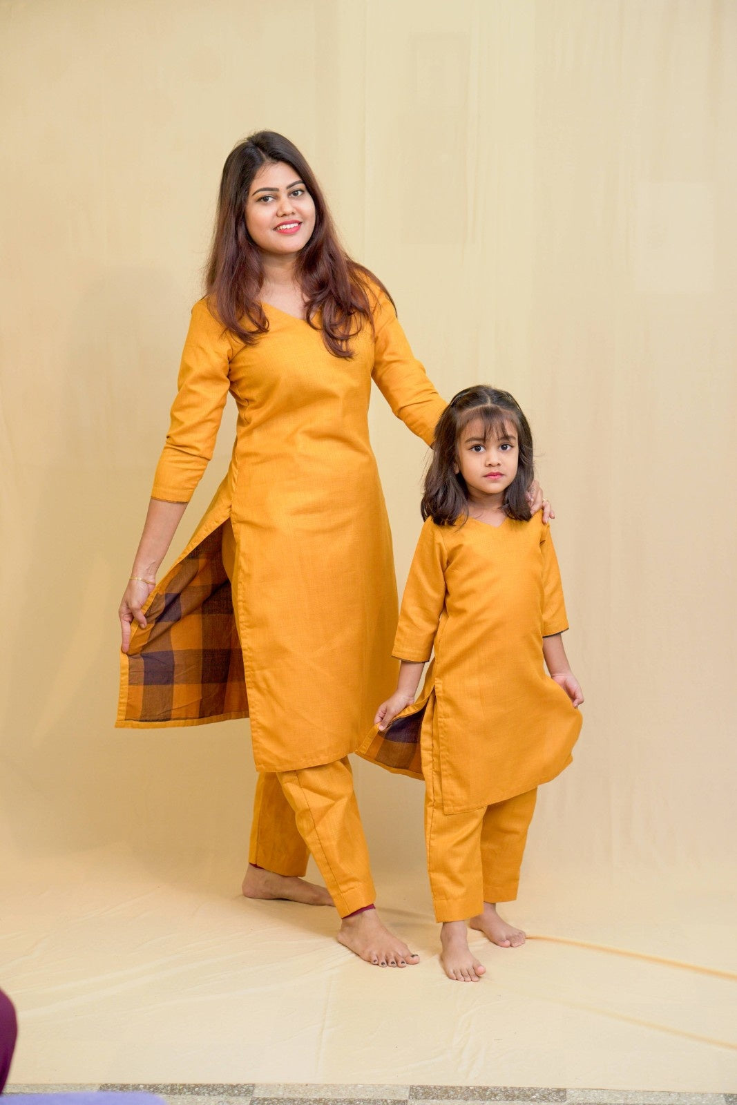 Kanaka -co-ord set in pure cotton with chettinad checks in mustard