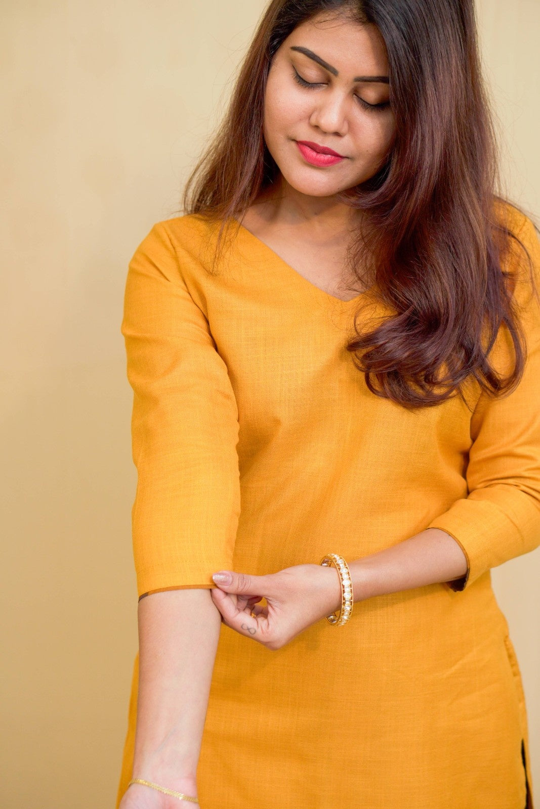 Kanaka -co-ord set in pure cotton with chettinad checks in mustard