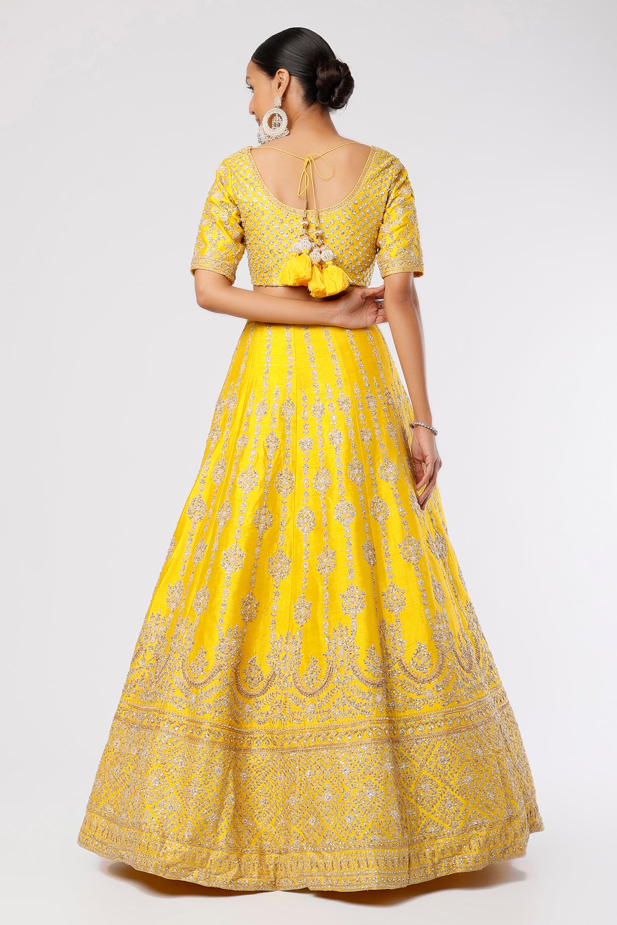mustard raw silk zardosi embroidered lehenga set