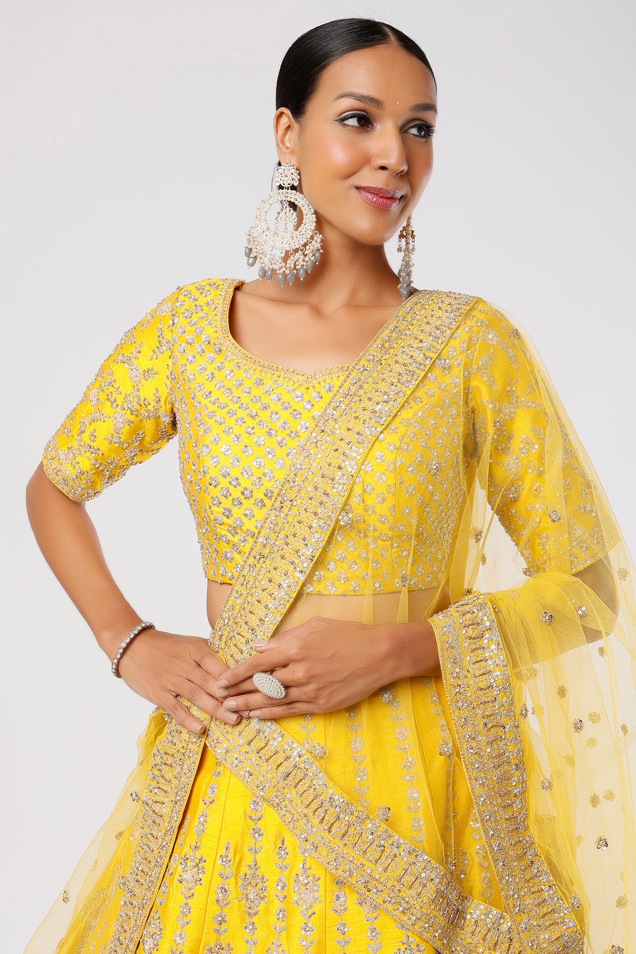 mustard raw silk zardosi embroidered lehenga set