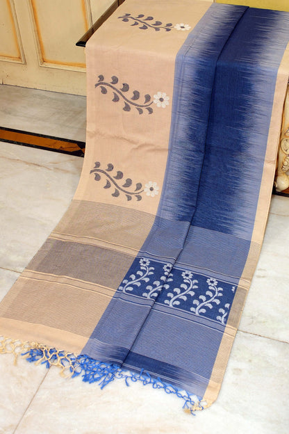 Premium Quality Double Warp Khaddar Kadiyal Skirt Border Jamdani Saree in Catalina Blue, Cashmere Beige, Off White and Black