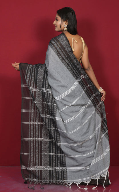 Skirt Nakshi Work Soft Cotton Saree in Grey and Black