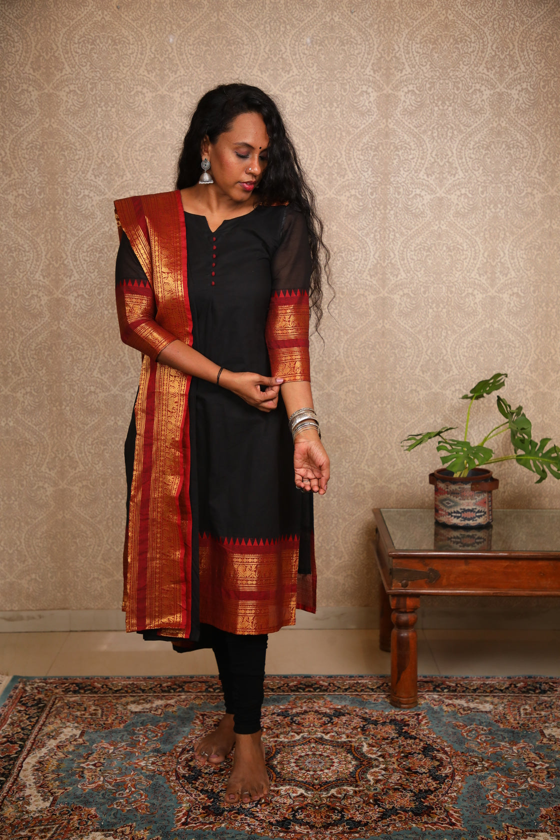 Geet - Kurti with dupatta in pure kanchi cotton in Black color